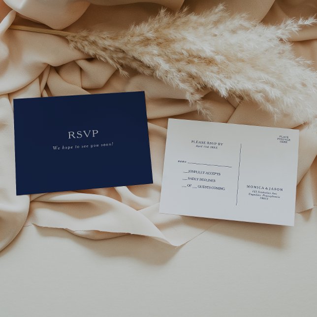 Klassisches Minimalistisch Navy Blue | Silver Wedd Postkarte (Von Creator hochgeladen)