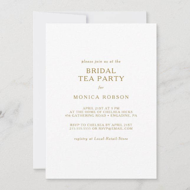 Klassisches Minimalistisches Gold Bridal Tea Party Einladung (Vorderseite)