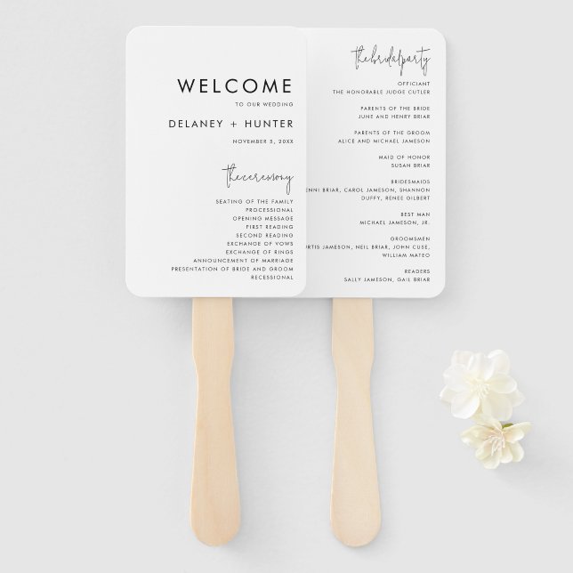 Klassisches Minimalistisches Hochzeitspapier Fächer (Vorne und Hinten)