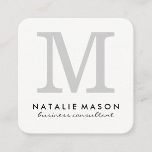 Klassisches Minimalistisches Monogramm grau auf we Quadratische Visitenkarte