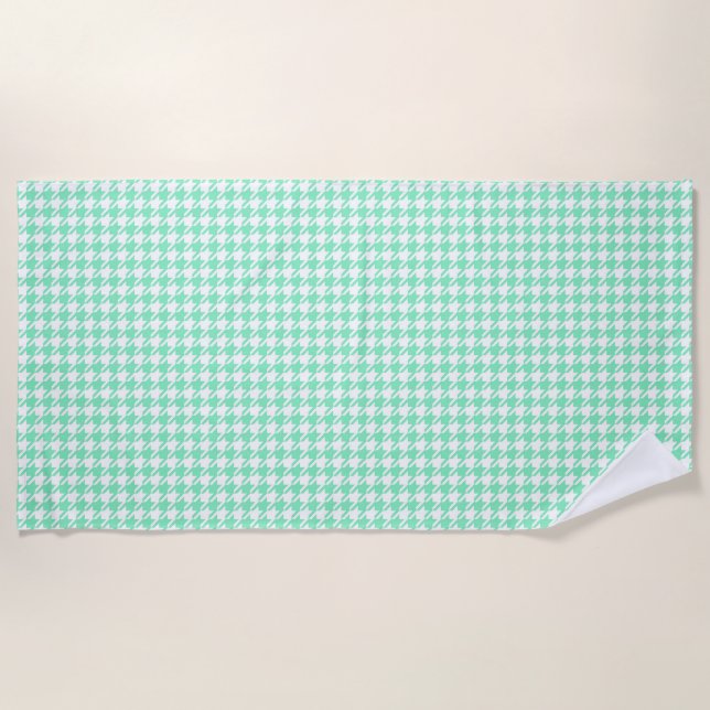 Klassisches Minze-White-Pepita-Hahnentrittmuster-M Strandtuch (Vorderseite)
