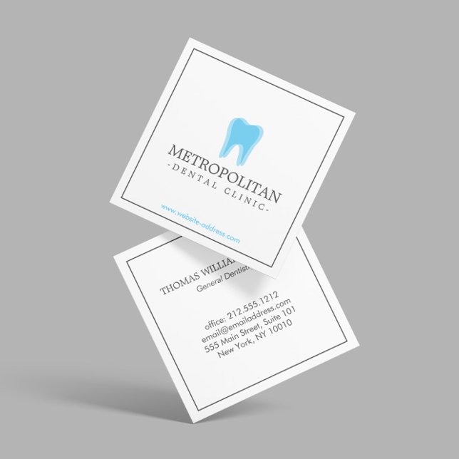 Klassisches Modern Dentist Tooth Logo auf Weiß Quadratische Visitenkarte (Von Creator hochgeladen)