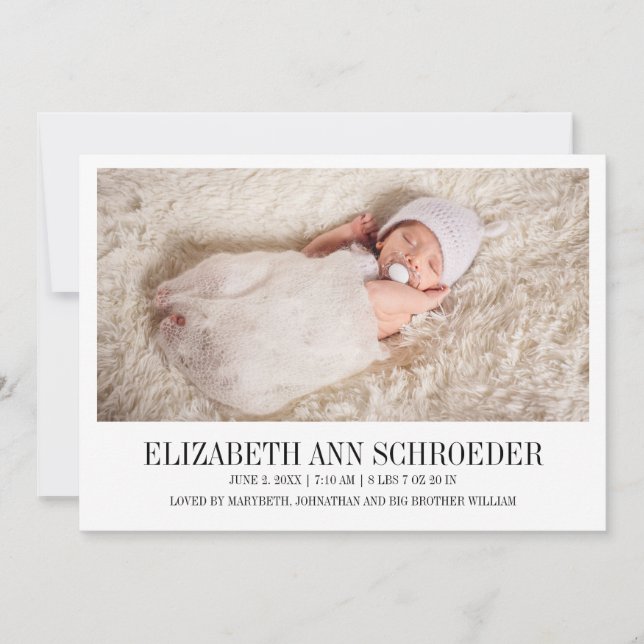 Klassisches & modernes Baby Foto Geburtserklärung Ankündigung (Vorderseite)