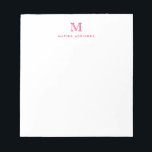 Klassisches, modernes, einfaches, rosa Monogramm Notizblock<br><div class="desc">Das Design zeichnet sich durch einen personalisierten Monogramm-Initial und Namen in einem einfachen und modernen typografischen Schriftart aus.</div>