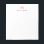 Klassisches, modernes, einfaches, rosa Monogramm Notizblock<br><div class="desc">Das Design zeichnet sich durch einen personalisierten Monogramm-Initial und Namen in einem einfachen und modernen typografischen Schriftart aus.</div>