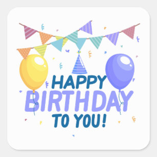 Klassisches modernes farbenfrohes Happy Birthday Quadratischer Aufkleber