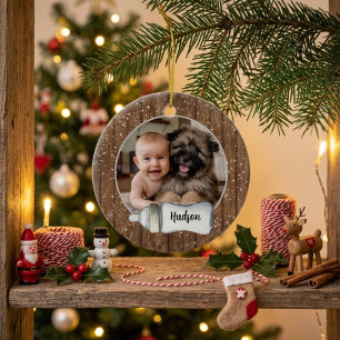 Klassisches modernes Holz für das erste Weihnachte Keramik Ornament