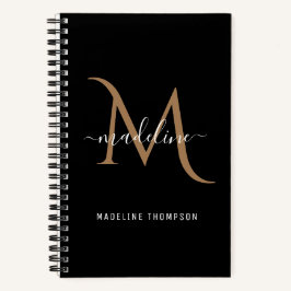 Klassisches, modernes Schwarzes Gold Monogramm Notizbuch