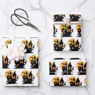 Klassisches modernes Spukhaus auf Weiß Geschenkpapier Set