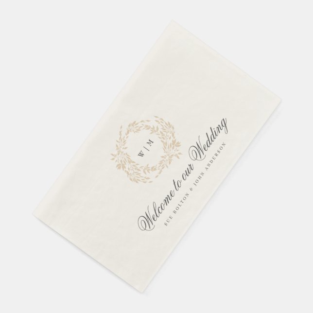 Klassisches Monogram Blush Wappen Elegante Hochzei Serviette (Ecke)