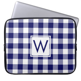 Klassisches Monogram Navy Blue Gingham Kariertes M Laptopschutzhülle