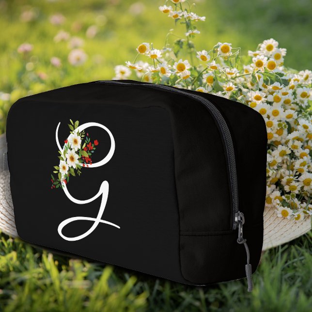 Klassisches Monogramm Anfangsbuchstabe rote Blume  Waschbeutel (Von Creator hochgeladen)