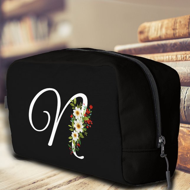 Klassisches Monogramm Anfangsbuchstabe rote Blume  Waschbeutel (Von Creator hochgeladen)