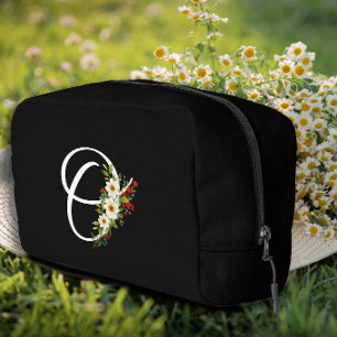 Klassisches Monogramm Anfangsbuchstabe rote Blume  Waschbeutel