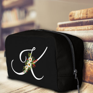 Klassisches Monogramm Anfangsbuchstabe rote Blume Waschbeutel