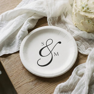Klassisches Monogramm-Et-Zeichen Hochzeit Weiß Pappteller