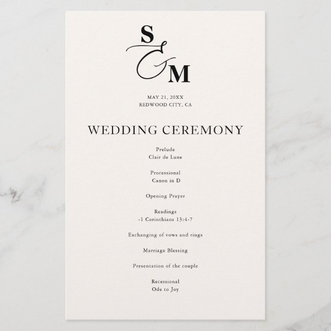 Klassisches Monogramm-Et-Zeichen-Hochzeitsprogramm (Vorderseite)