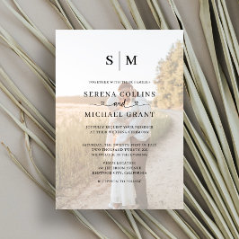 Klassisches Monogramm Foto Herz Schrift Hochzeit Einladung