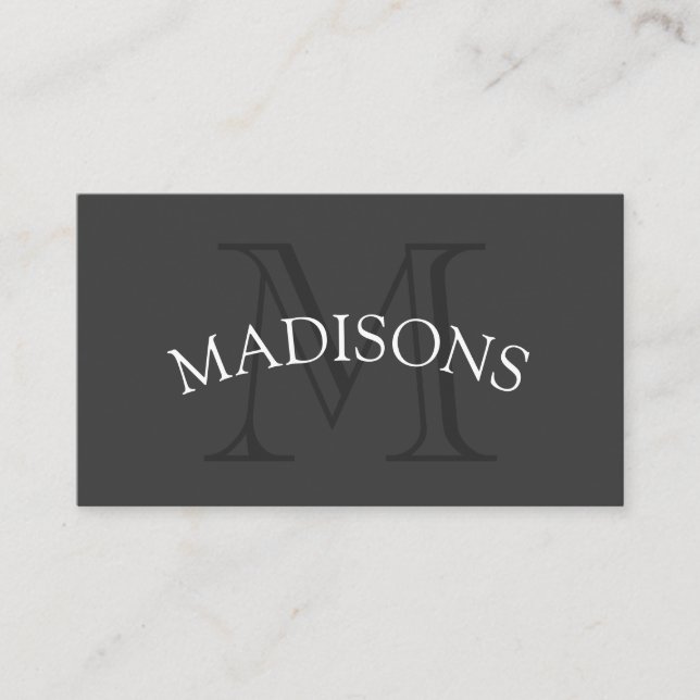 Klassisches Monogramm Grau mit Bogentext Visitenkarte (Vorderseite)
