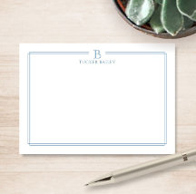 Klassisches Monogramm Hellblau-Rand Briefpapier No