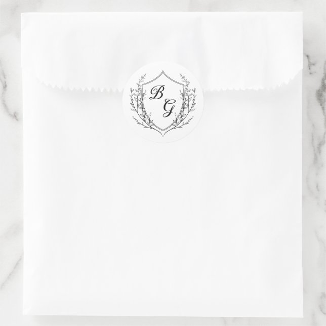 Klassisches Monogramm Hochzeitsstich Wappen schwar Runder Aufkleber (Tasche)