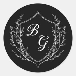Klassisches Monogramm Hochzeitsstich Wappen schwar Runder Aufkleber