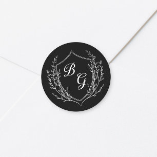 Klassisches Monogramm-Hochzeitswappen schwarz und  Runder Aufkleber
