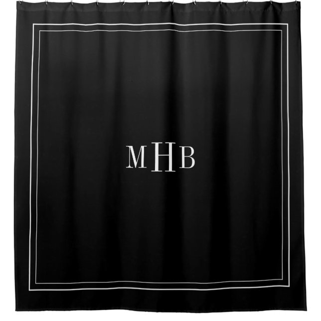 Klassisches Monogramm in Schwarz-Weiß-Farbe Duschvorhang (Vorderseite)