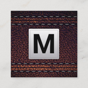 Klassisches Monogramm   Lederuntergrund Quadratische Visitenkarte