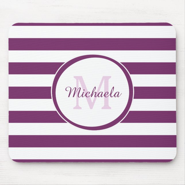 Klassisches Monogramm mit breiten, hellen Lila Str Mousepad (Vorne)