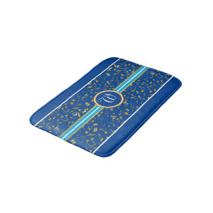 Klassisches Monogramm mit Gold-Musiknoten auf BLUE Badematte