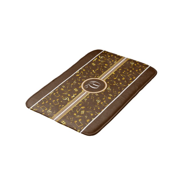Klassisches Monogramm mit Gold-Musiknoten auf BROW Badematte (Schrägansicht)