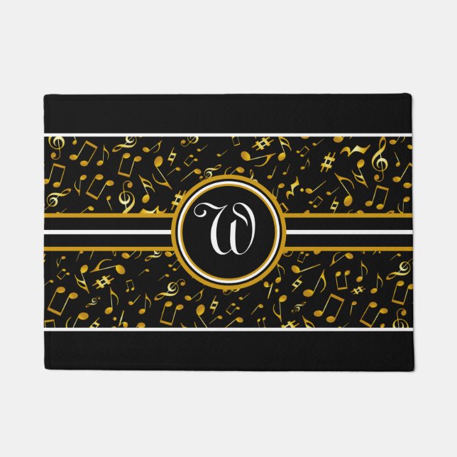 Klassisches Monogramm mit goldenen Musiknoten auf  Fußmatte (Vorderseite)