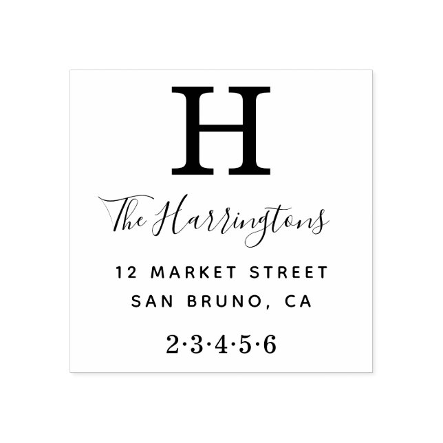 Klassisches Monogramm mit Name und Rücksendeadress Gummistempel (Prägung)