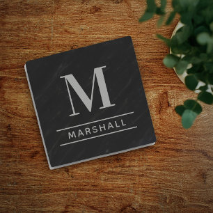 Klassisches Monogramm mit Serifenschrift in Pewter Steinuntersetzer