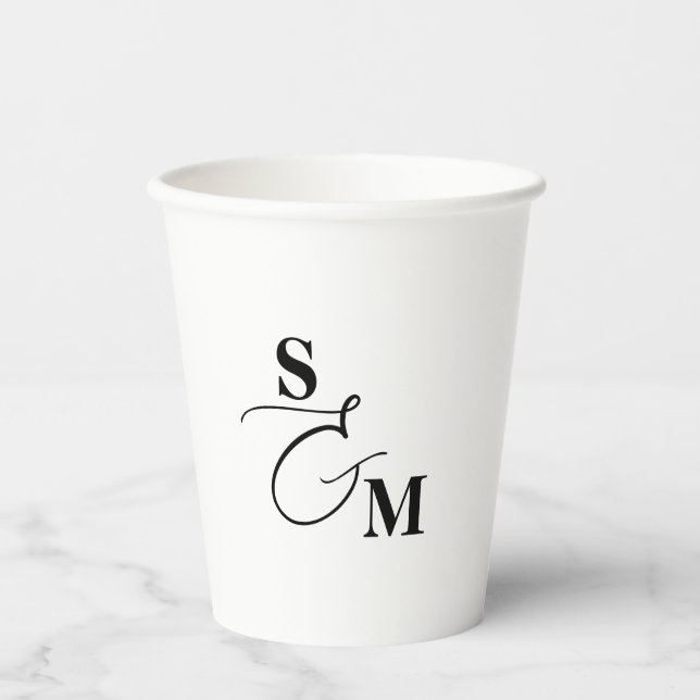 Klassisches Monogramm Moderne Et-Zeichen Hochzeit Pappbecher (Vorderseite)