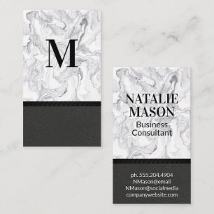 Klassisches Monogramm   Moderner Marmor   Schwarze Visitenkarte