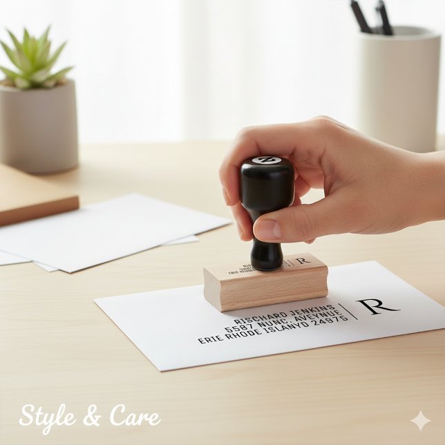Klassisches Monogramm Name Adresse Stilvoll Holz Gummistempel (Classic Monogram Name Address Stylish Wooden Rubber Stamp)