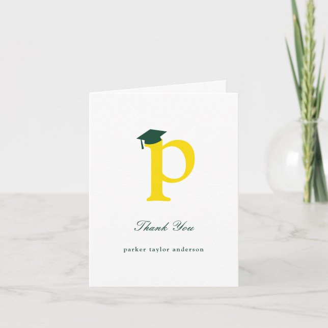 Klassisches Monogramm-P-Graduierungskappen-Foto Mo Dankeskarte (Vorderseite)