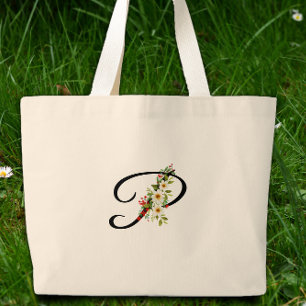 Klassisches Monogramm P rot weiße Blume Mutter Ges Jumbo Stoffbeutel