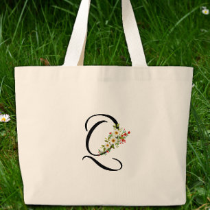 Klassisches Monogramm Q rot weiße Blume Mutter Ges Jumbo Stoffbeutel