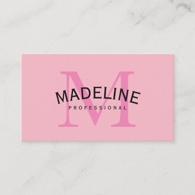 Klassisches Monogramm Rosa mit Bogen-Text Visitenkarte (Vorderseite)