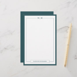 Klassisches Monogramm Smoke Green Border Papierwar Briefpapier
