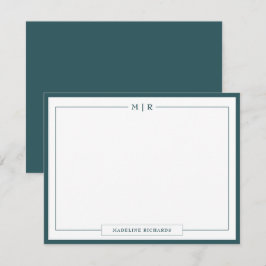 Klassisches Monogramm Smoke Green Border Schreibwa Mitteilungskarte