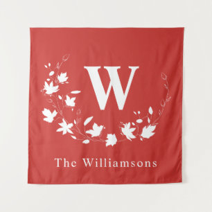 Klassisches Monogramm und Name Roter Blumenkranz B Wandteppich