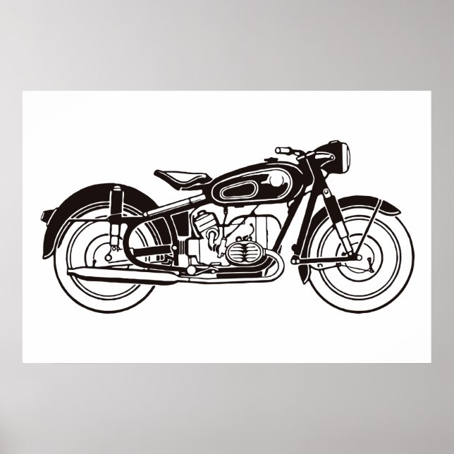 Klassisches Motorrad für Schwarz/Weiß Poster (Vorne)