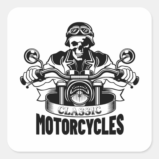 Klassisches Motorrad-Skelett Quadratischer Aufkleber (Vorderseite)