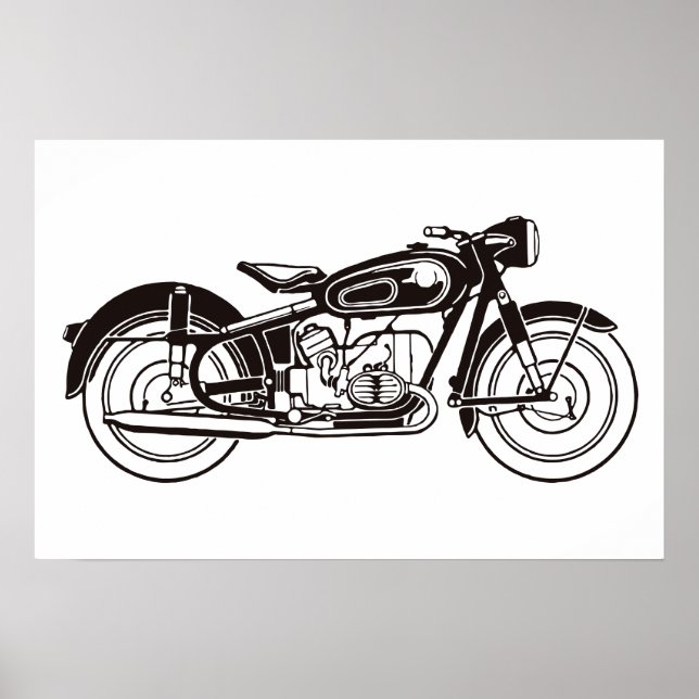 Klassisches Motorrad SMALL in Schwarzweiß Poster (Vorne)