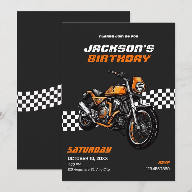 Klassisches Motorrad zum Geburtstag Einladung (Vorne/Hinten)