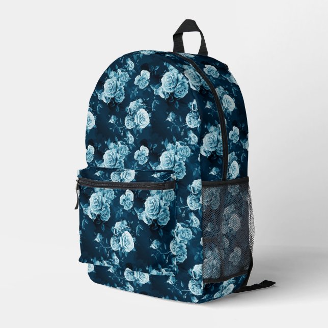 Klassisches Muster der blauen Rose Bedruckter Rucksack (Rückseitige Ecke Rechts)
